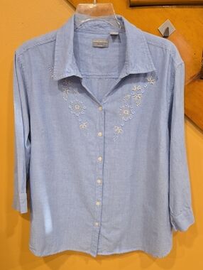 Company One Light Blue Embroidered Button-Down Women's Top